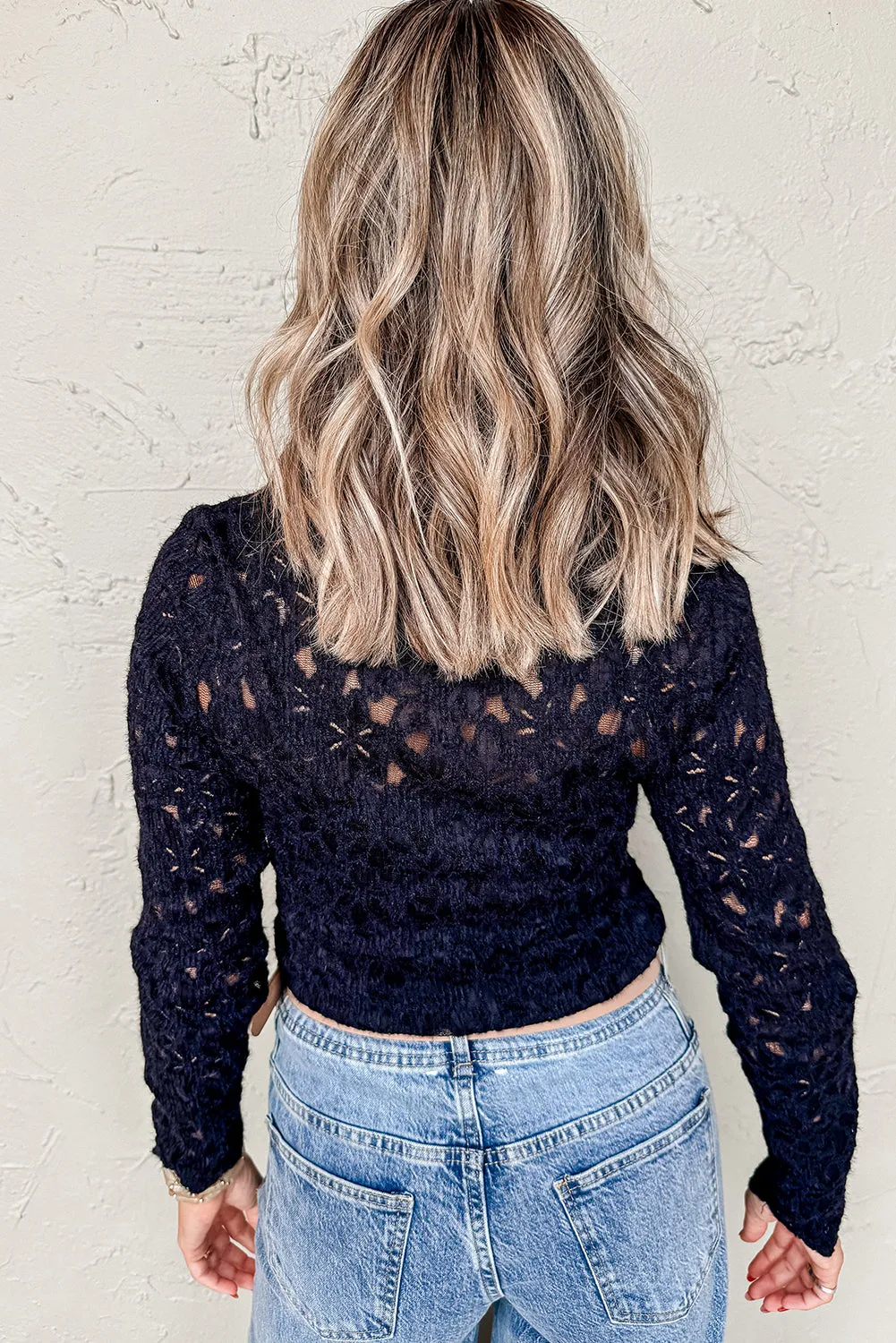 1. White Lace Flower See Through Slim Fit Long Sleeve Top