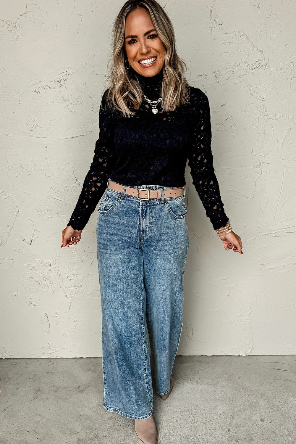 1. White Lace Flower See Through Slim Fit Long Sleeve Top