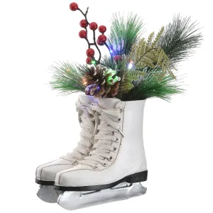 12 in. Pre-Lit White Ice Skates with Evergreen Arrangement