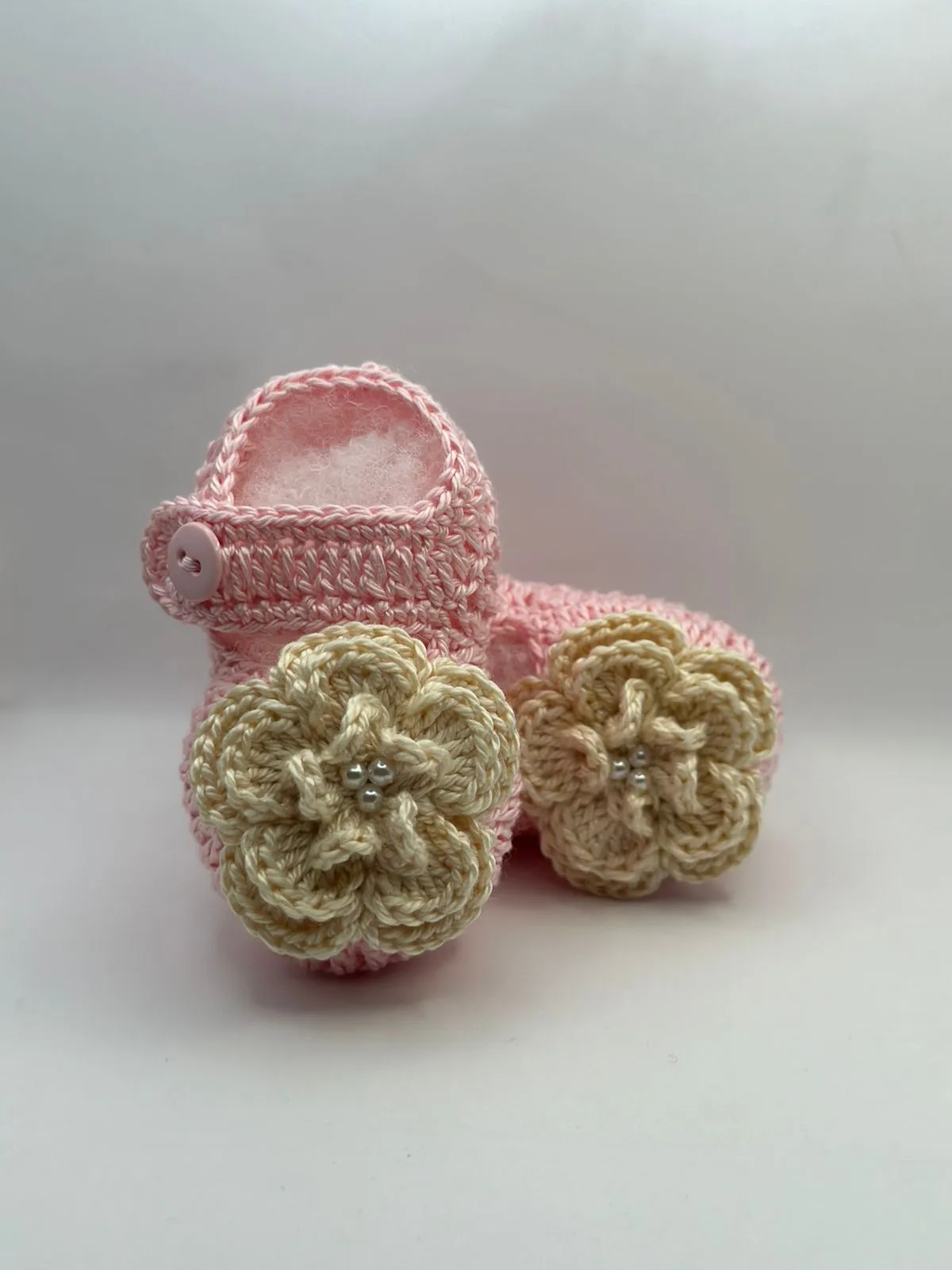 6-9 Months Beige & Pink Flower Shoe