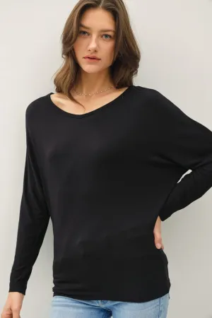 Alicia Batwing Long Sleeve Top Black