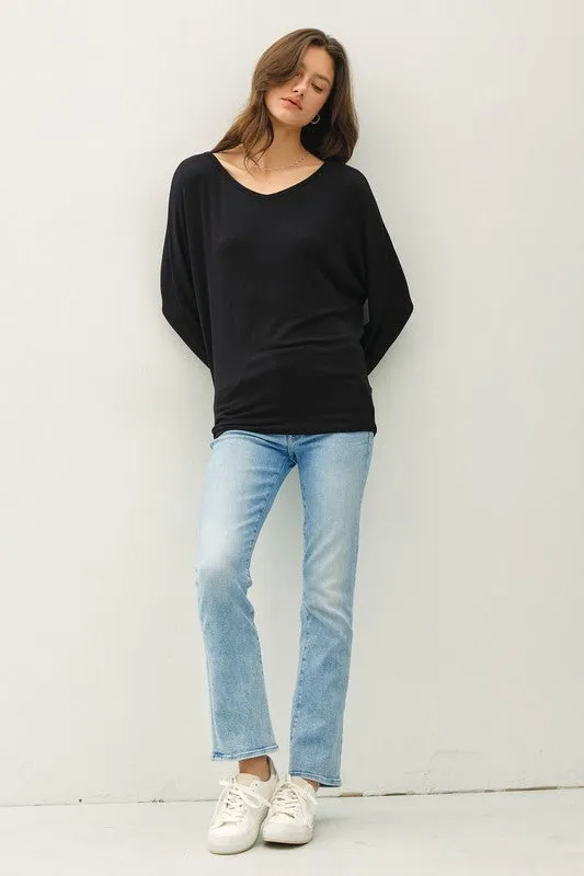 Alicia Batwing Long Sleeve Top Black