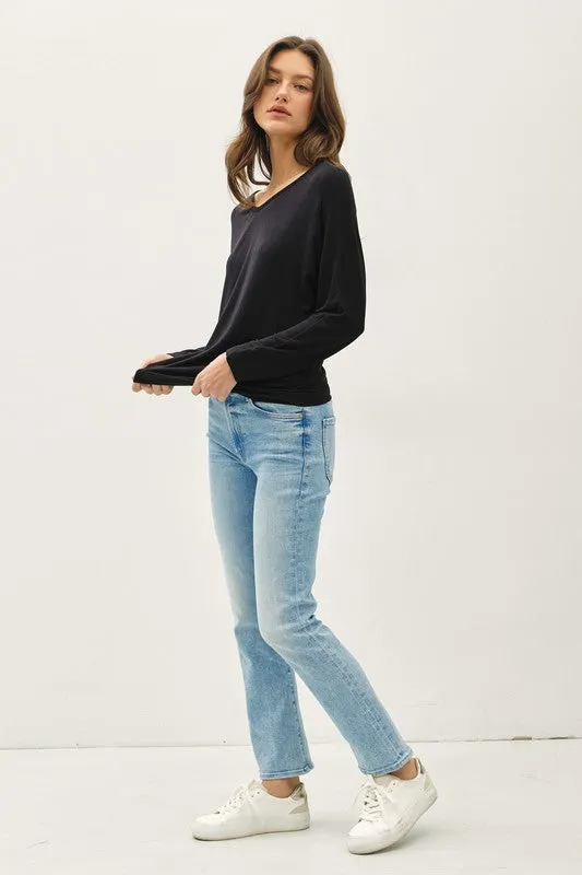 Alicia Batwing Long Sleeve Top Black