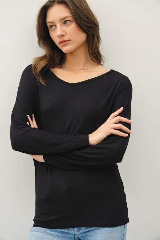 Alicia Batwing Long Sleeve Top Black