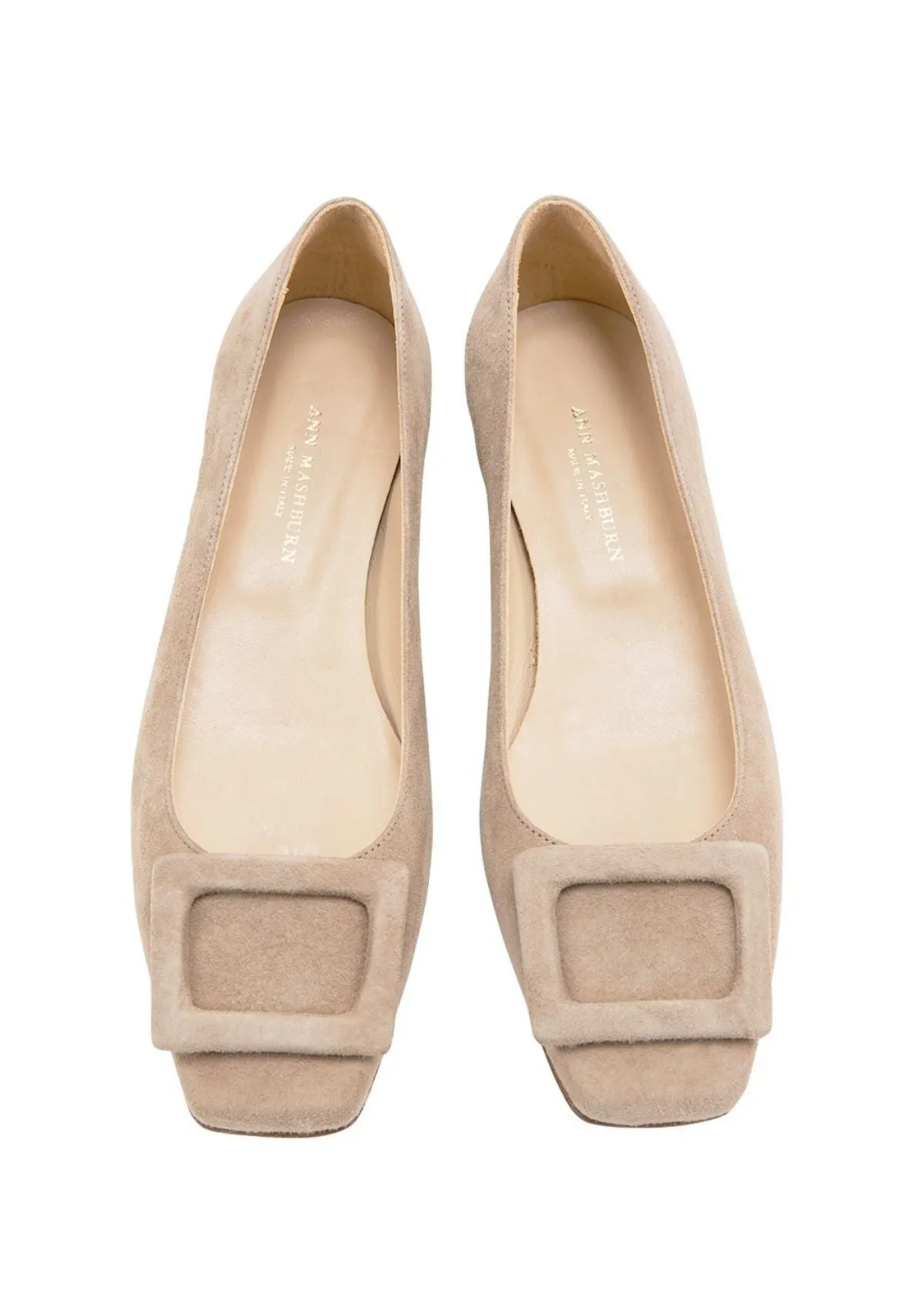 ANN MASHBURN Buckle Shoe in Camel Suede