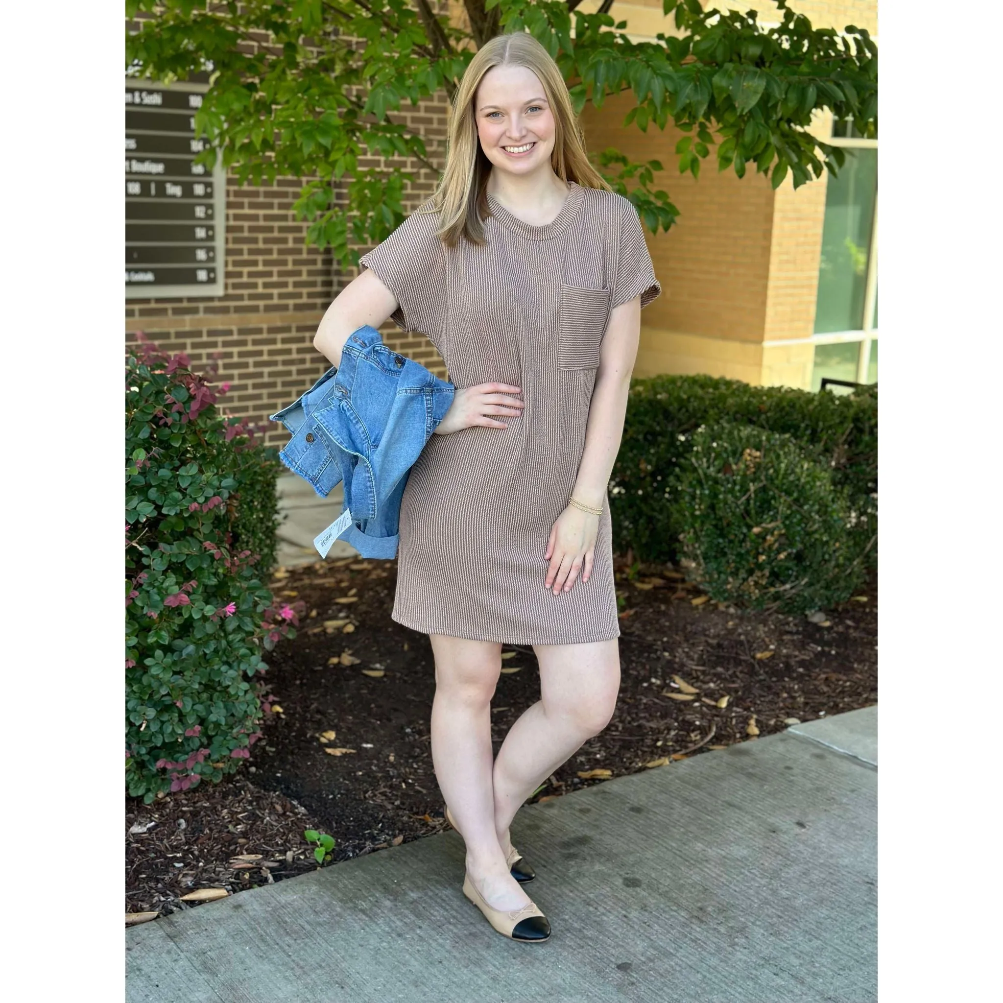 Aurora Ribbed Round Neck Dress - Acorn - FINAL SALE
