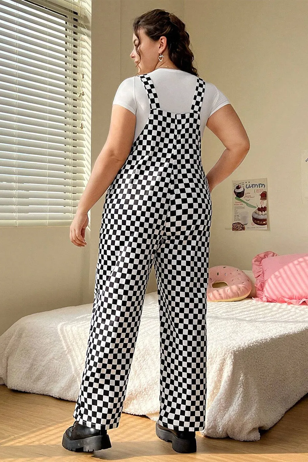 Black Checkered Print Overalls (online only)