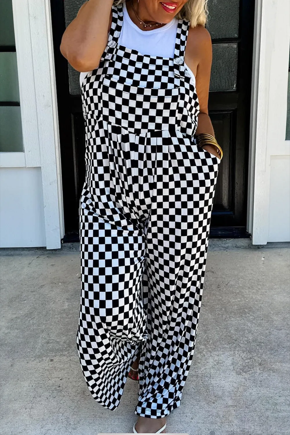 Black Checkered Print Overalls (online only)