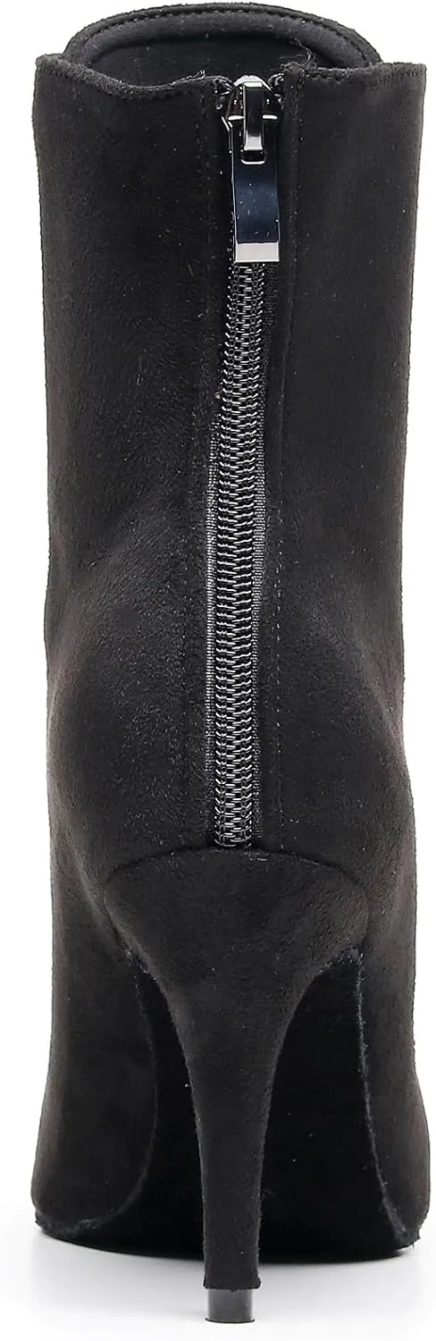 Black Flannelette Dance Shoes Women Suede Ballroom Dance Boots 3.35" Latin Salsa Dress Shoes Performance Practice Footwear