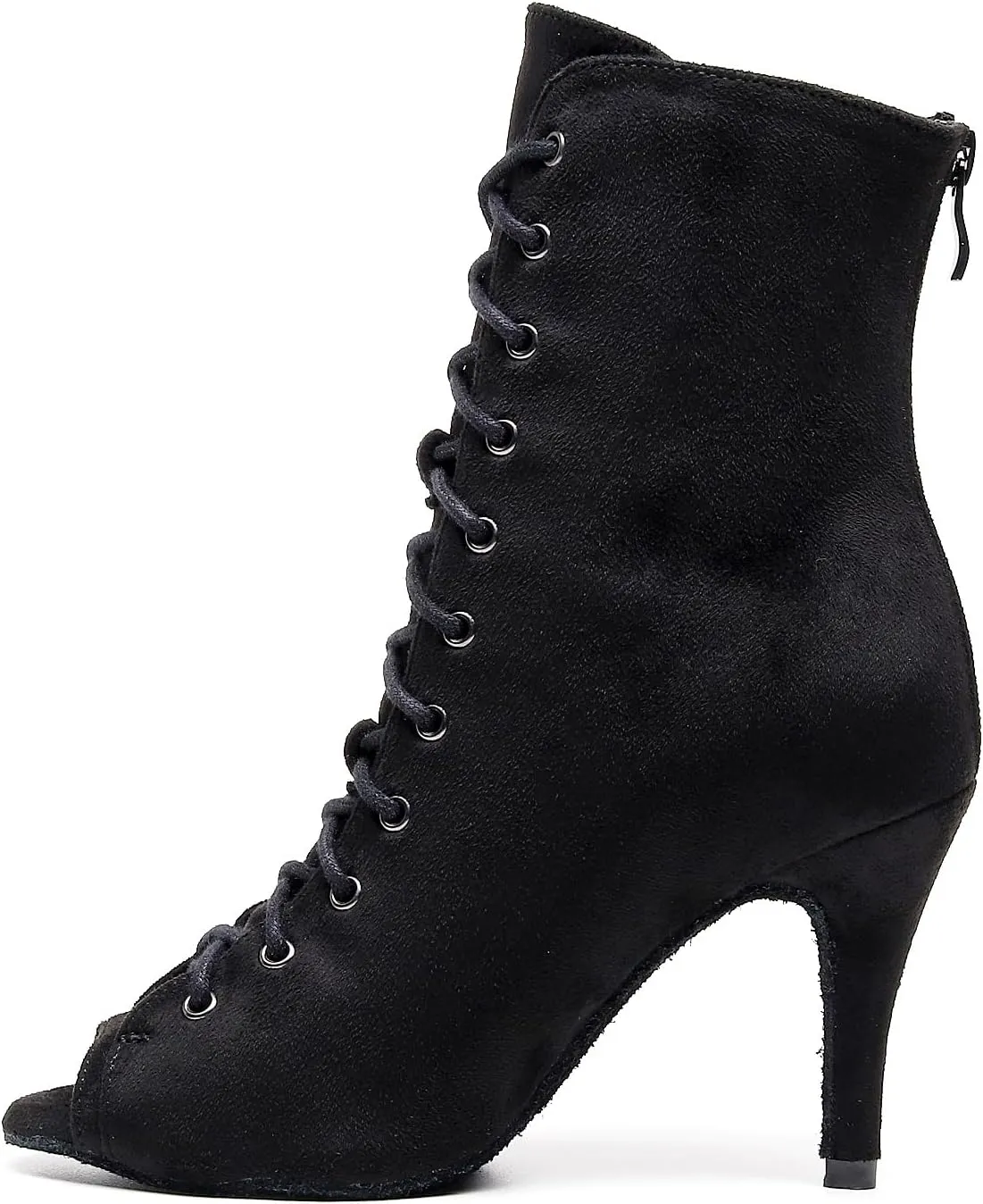 Black Flannelette Dance Shoes Women Suede Ballroom Dance Boots 3.35" Latin Salsa Dress Shoes Performance Practice Footwear