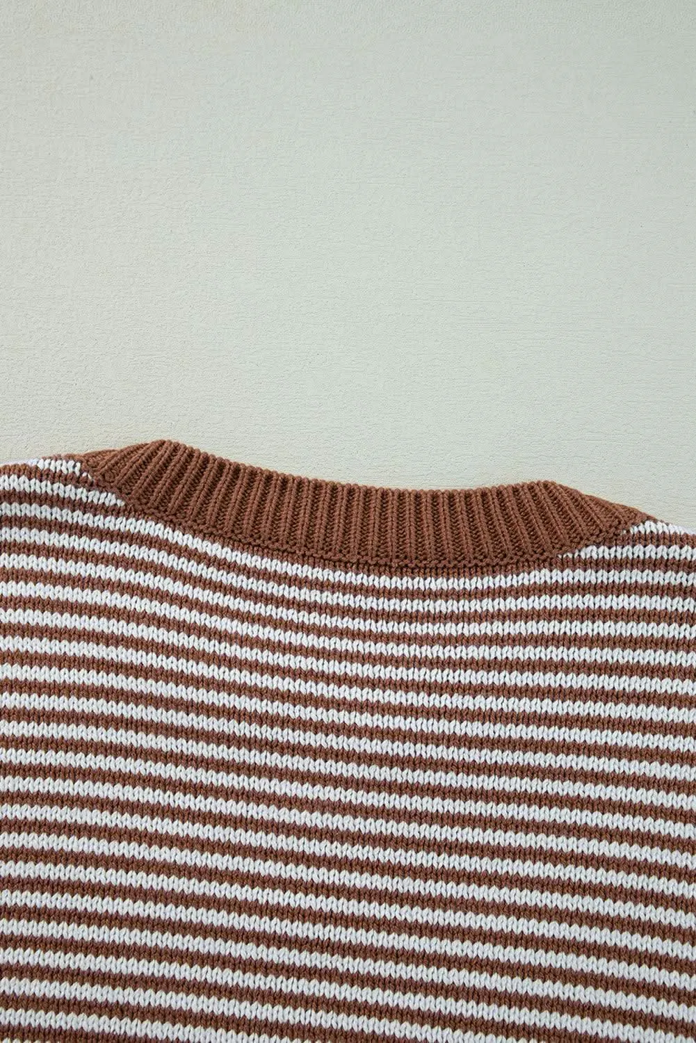 Brown Stripe Geometric Textured Drop Shoulder Sweater