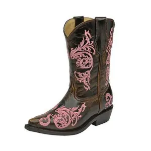 Corral Boots Girls' Pink Dahlia Floral Embroidery Cowboy Boot
