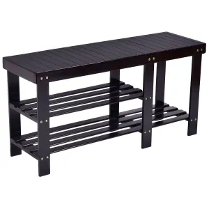 COSTWAY 2-Tier Bamboo Shoe Bench Boot Rack Entryway Furniture (Black)