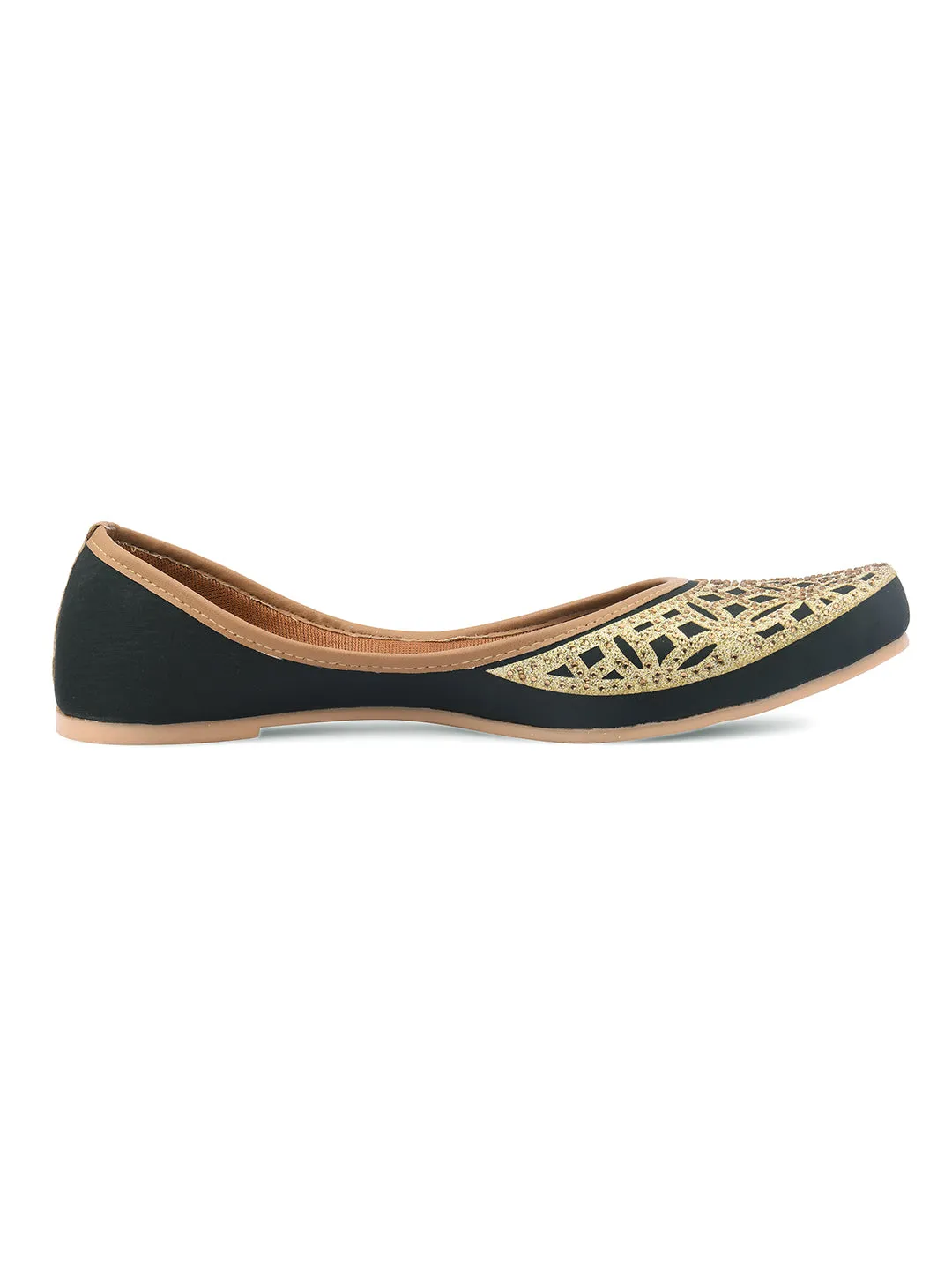 DESI COLOUR Women Black Printed Mojaris Flats