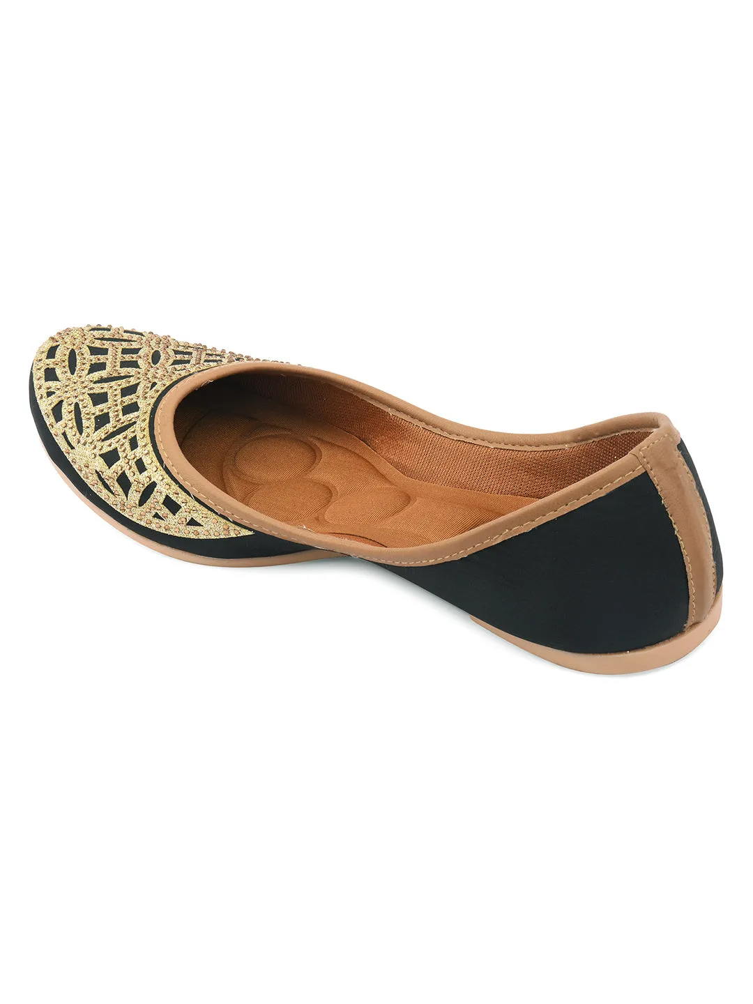 DESI COLOUR Women Black Printed Mojaris Flats