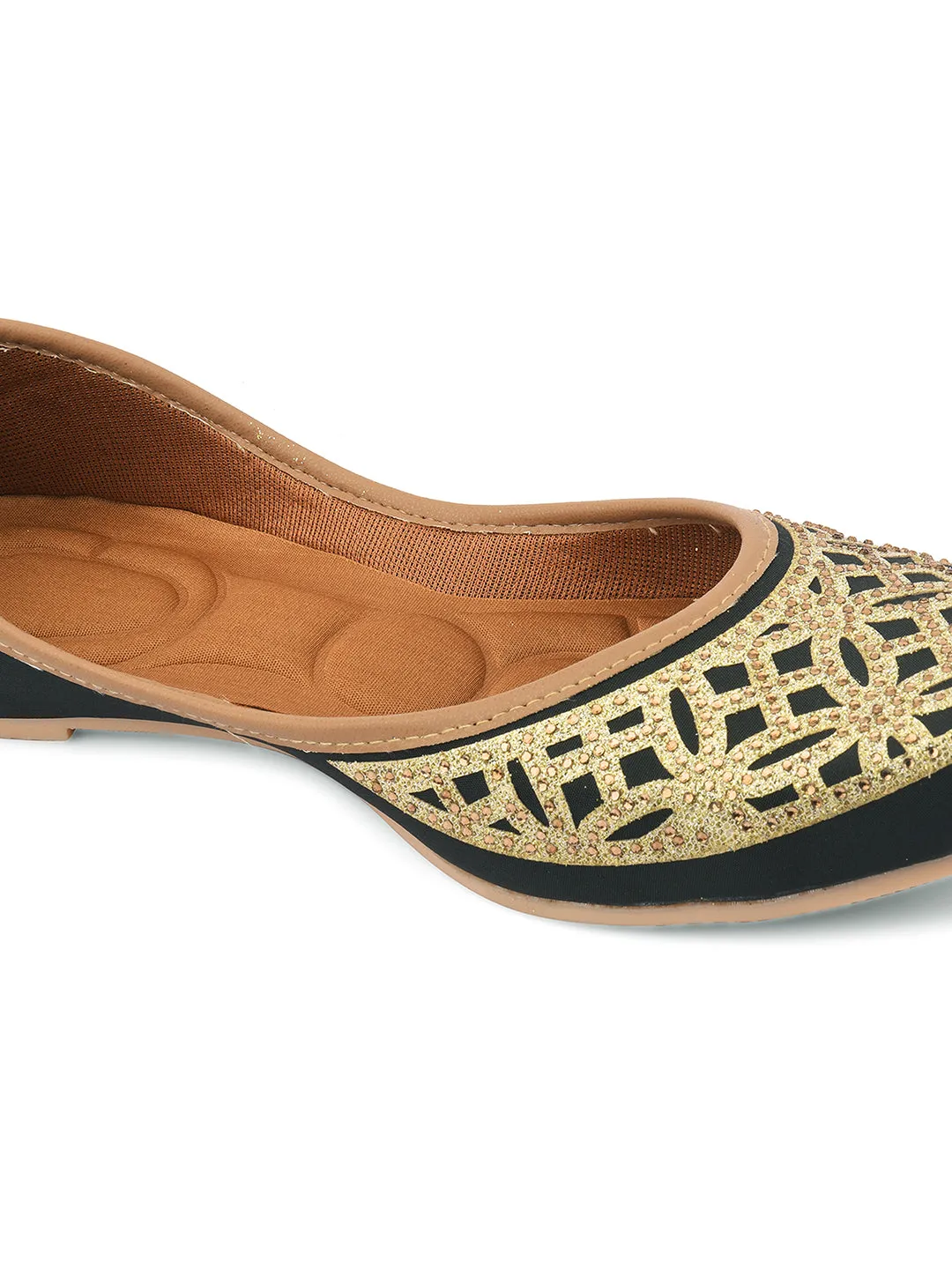 DESI COLOUR Women Black Printed Mojaris Flats