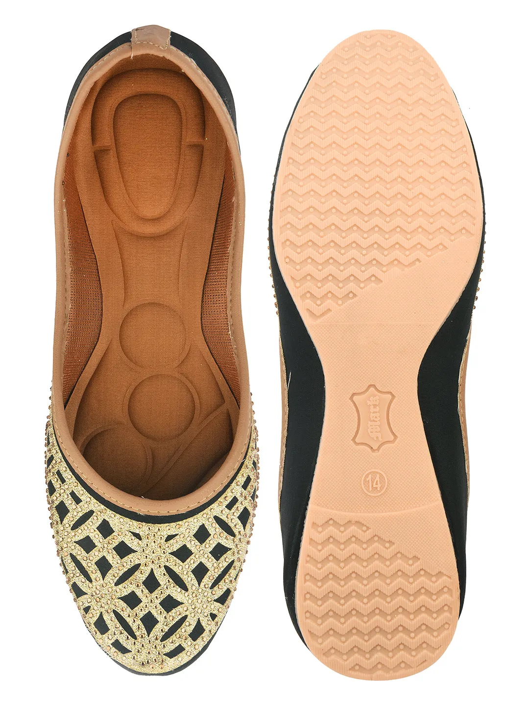DESI COLOUR Women Black Printed Mojaris Flats