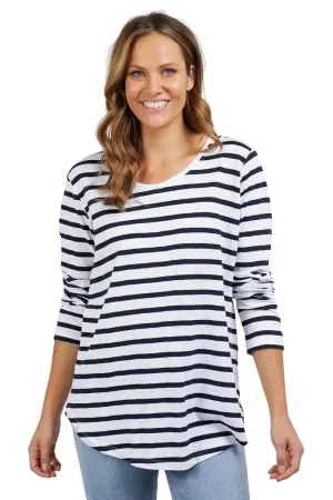 Elm - Scoop L/S Tee - White With Navy Stripe