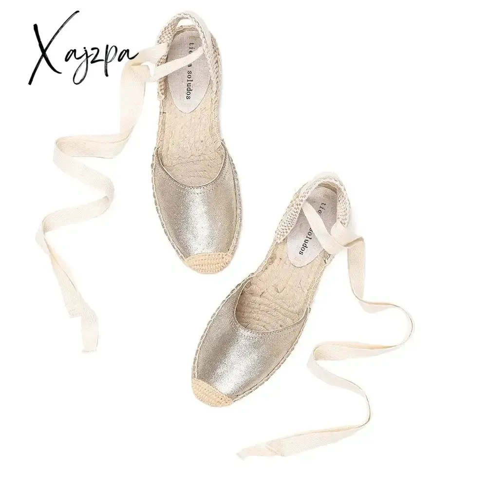 Espadrilles Sandals Shoes Fashionable Genuine Leather T-Strap Platform Womens Sandals Women's Casual Lace-up
