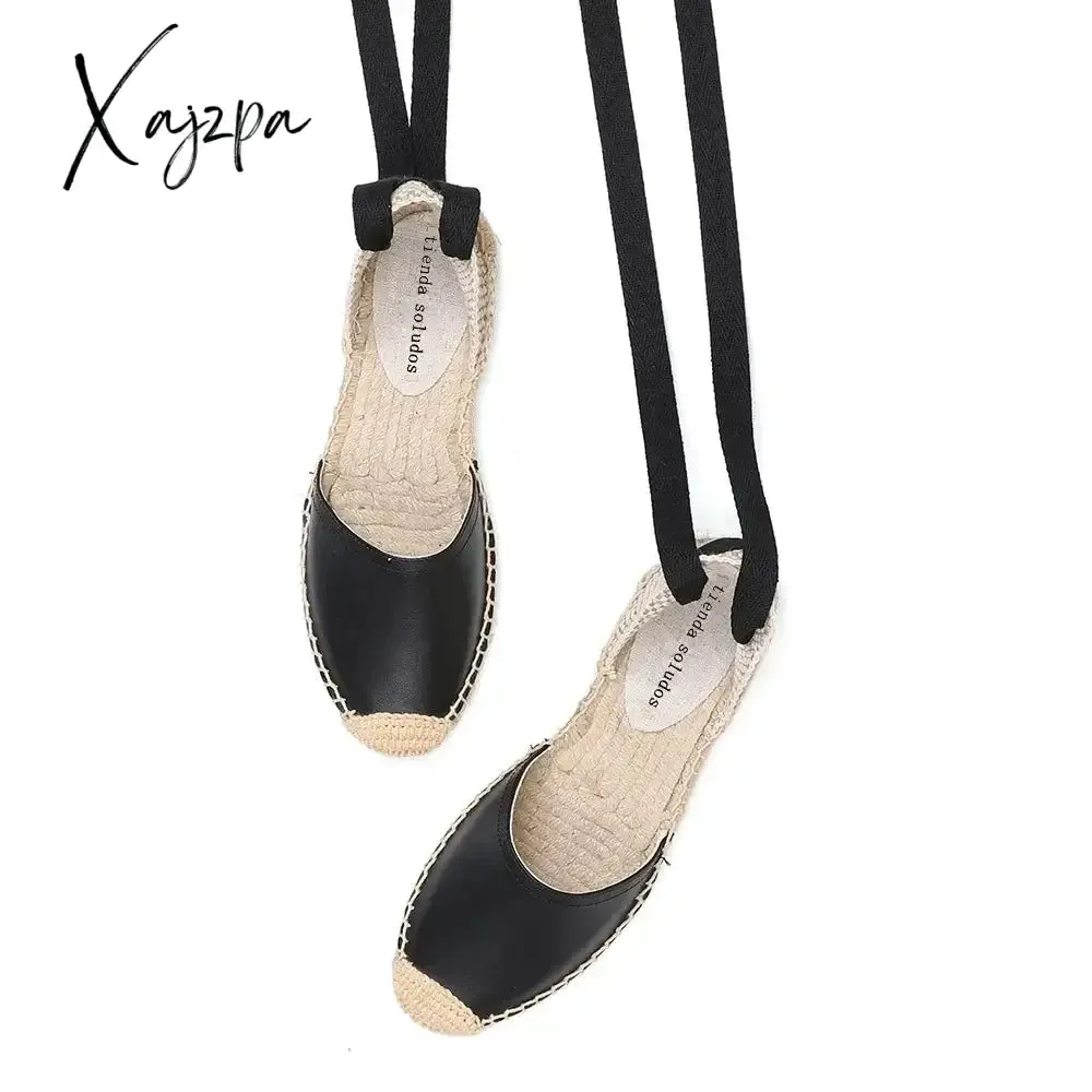 Espadrilles Sandals Shoes Fashionable Genuine Leather T-Strap Platform Womens Sandals Women's Casual Lace-up
