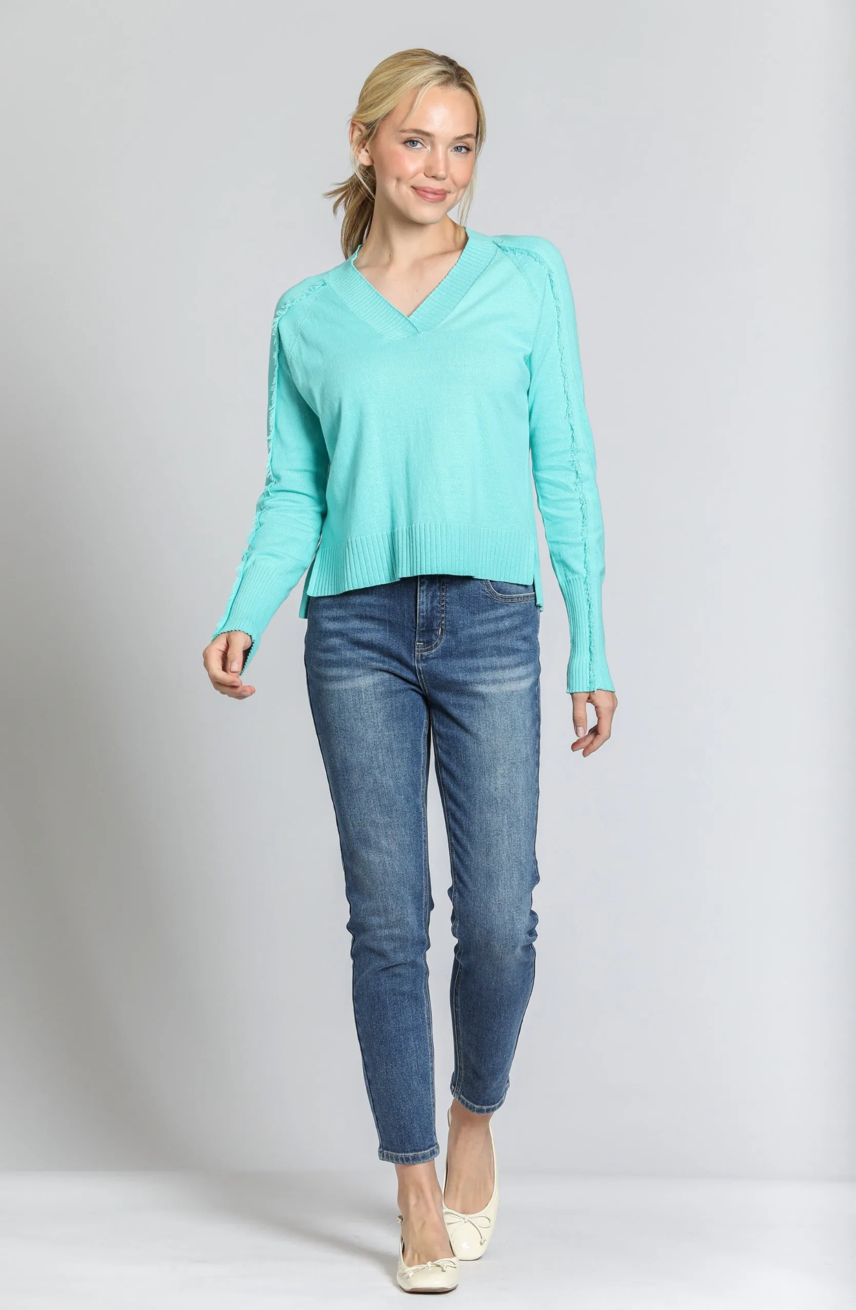 Fringed V-Neck Sweater