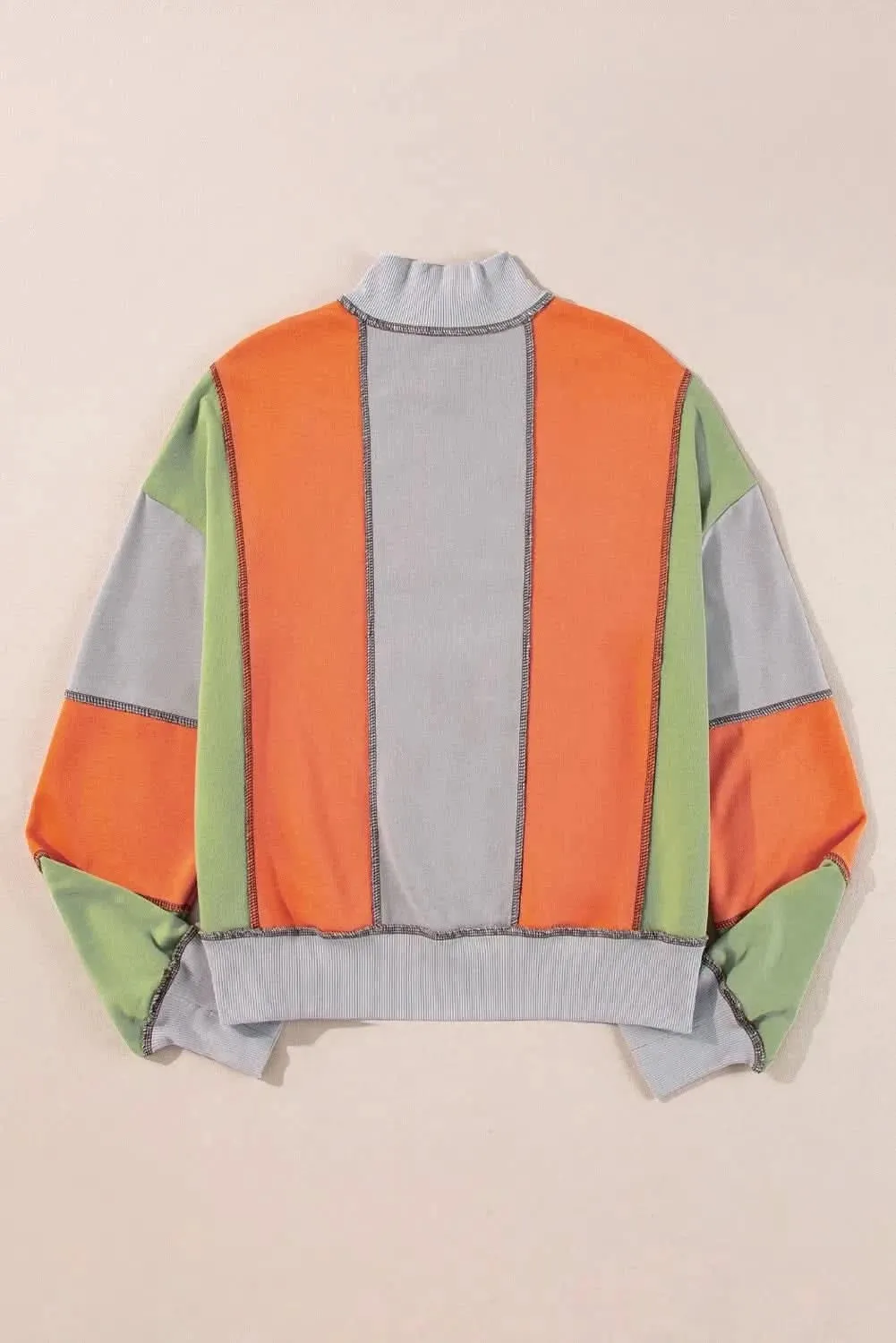 Full Size Exposed Seam Color Block Long Sleeve Sweatshirt