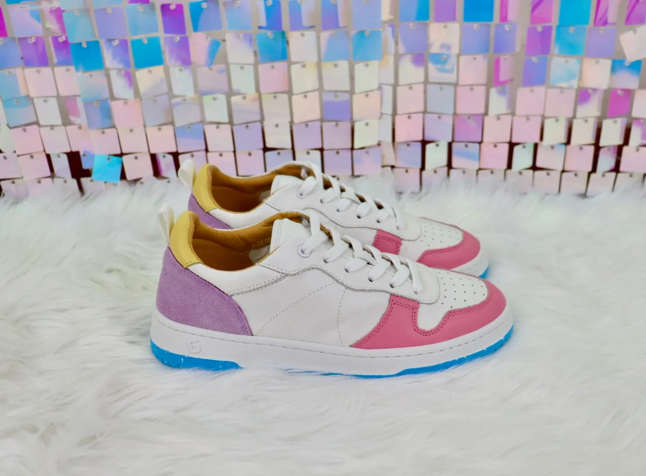 Gadol Sneaker in White with Pink, Blue and Yellow