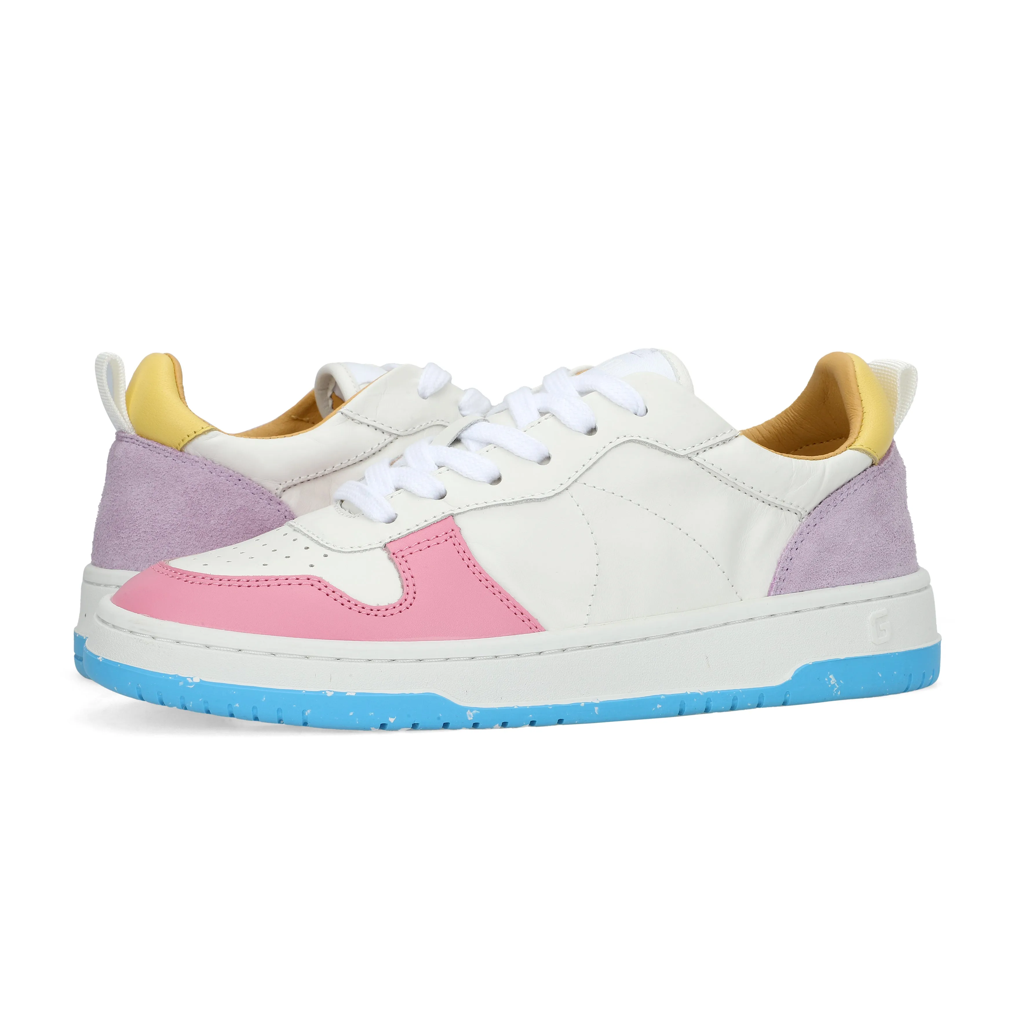 Gadol Sneaker in White with Pink, Blue and Yellow