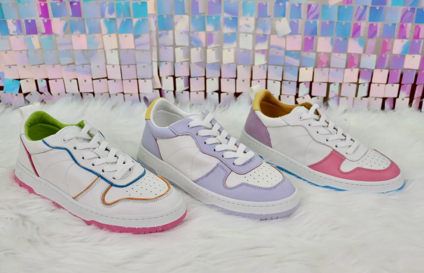 Gadol Sneaker in White with Pink, Blue and Yellow