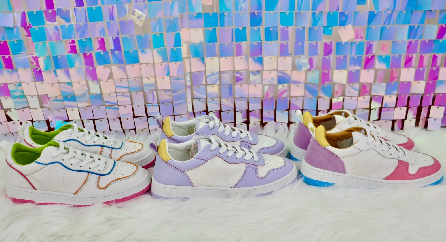 Gadol Sneaker in White with Pink, Blue and Yellow