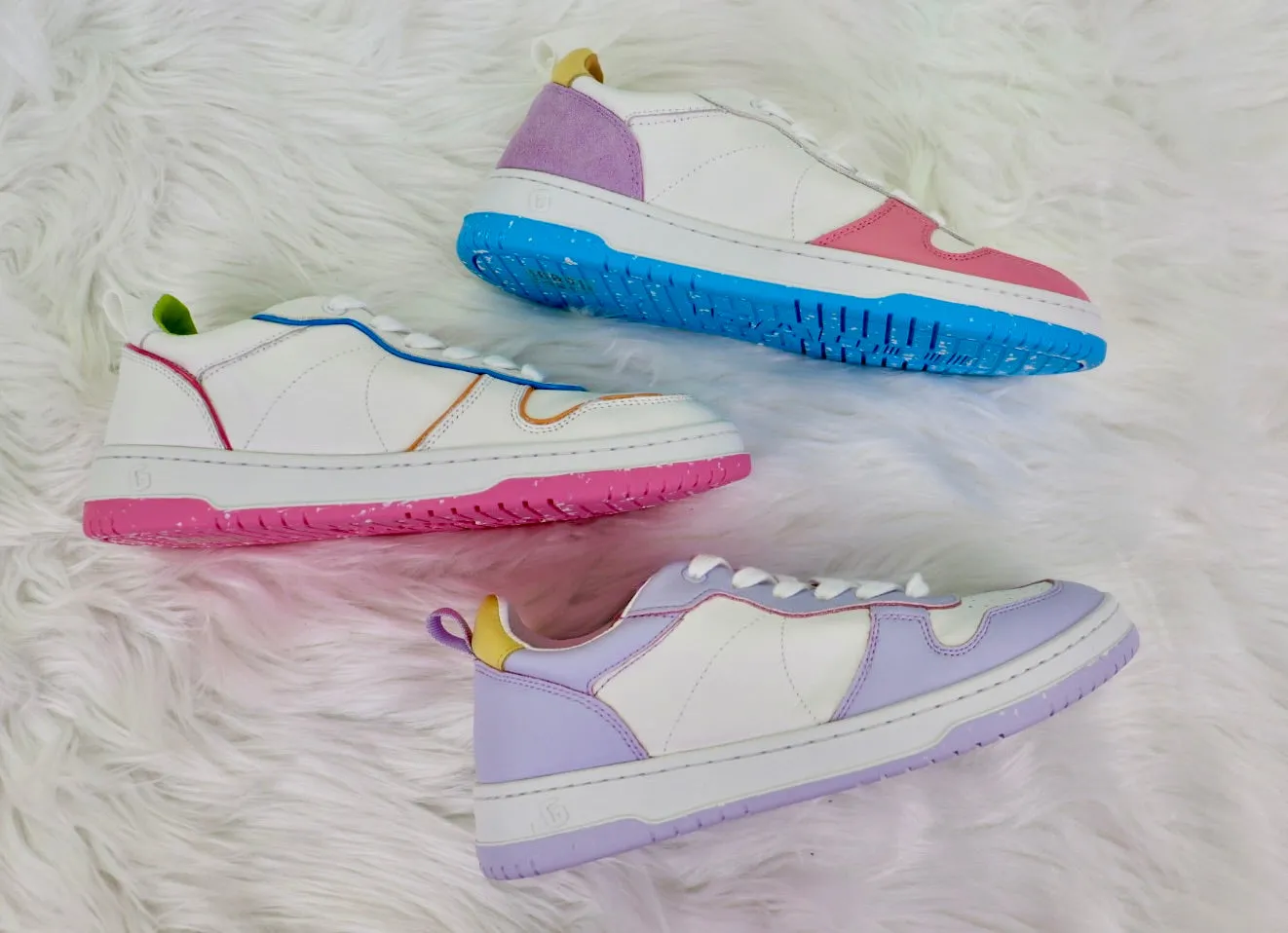 Gadol Sneaker in White with Pink, Blue and Yellow