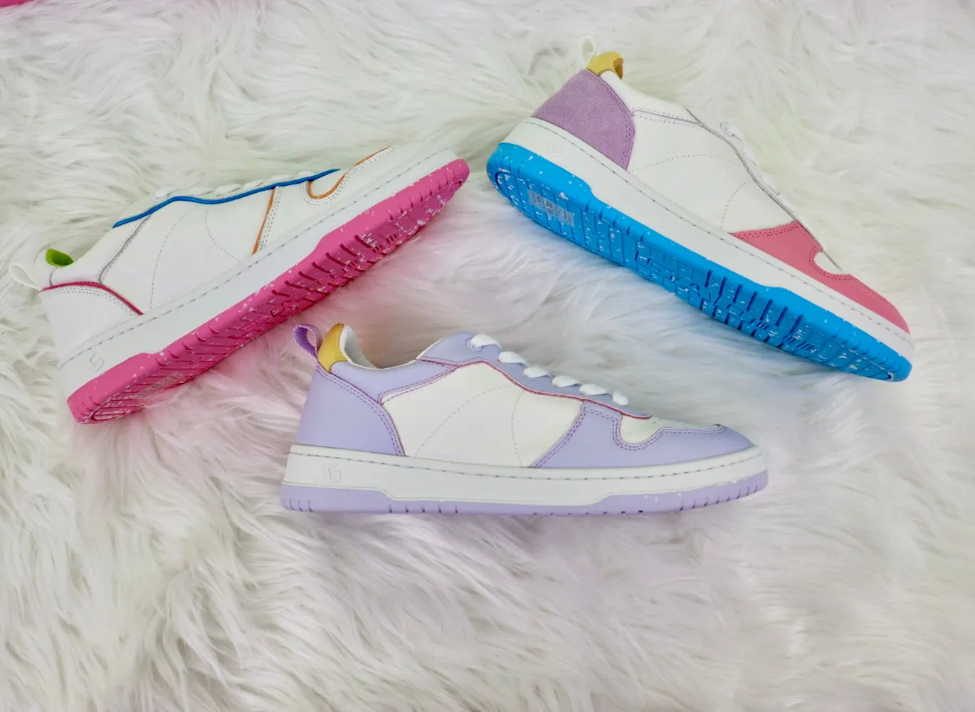 Gadol Sneaker in White with Pink, Blue and Yellow
