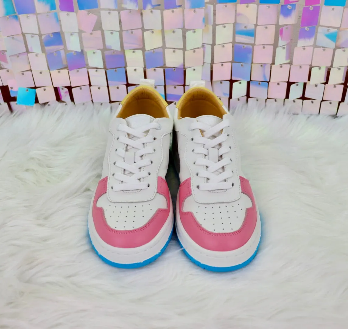 Gadol Sneaker in White with Pink, Blue and Yellow