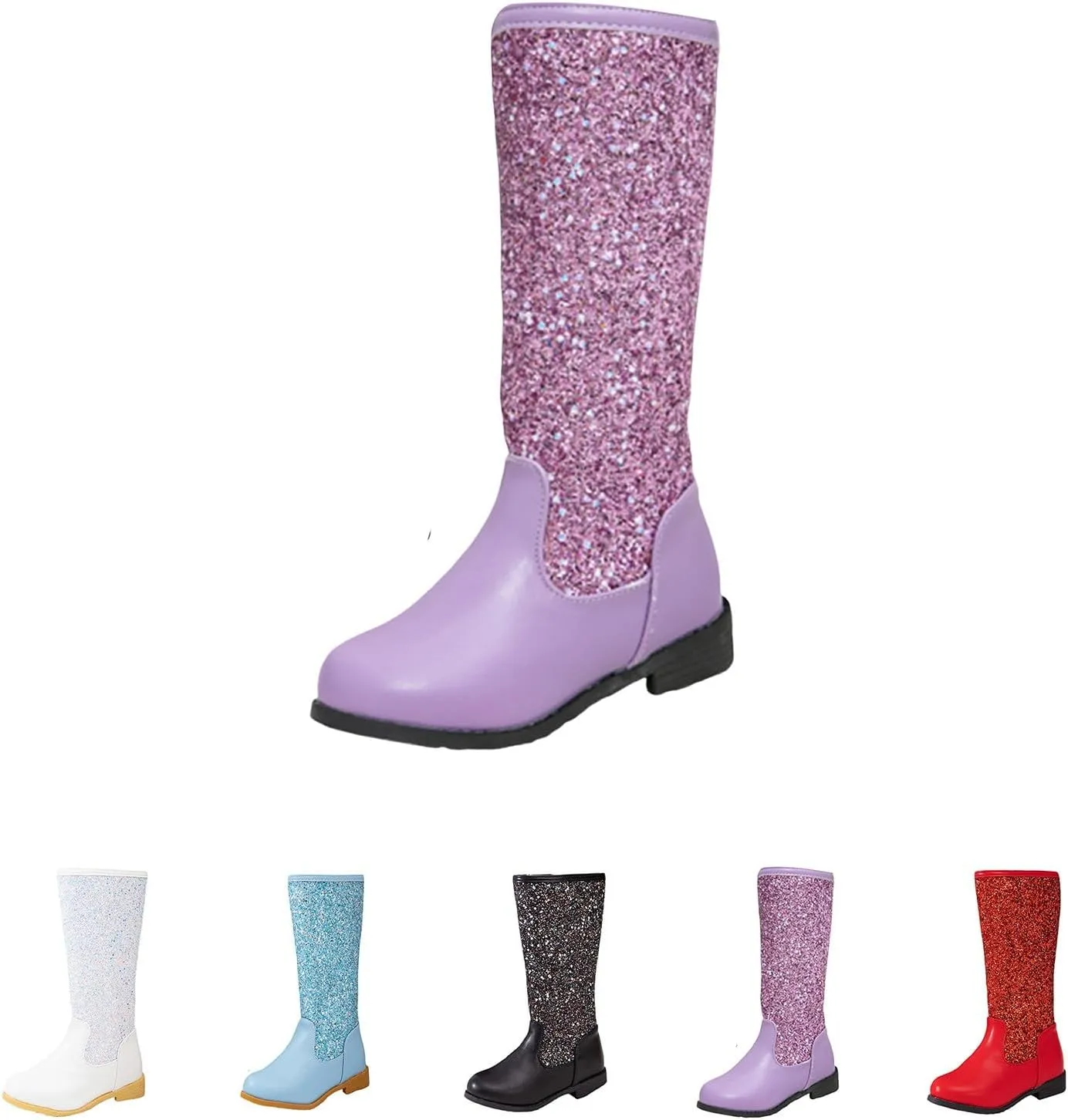 Girls Kids hinestone Mid Calf Riding Boots Sequin Fleece Plush Chunky Comfort Warm Lined Outdoor Girl Boots Size 1