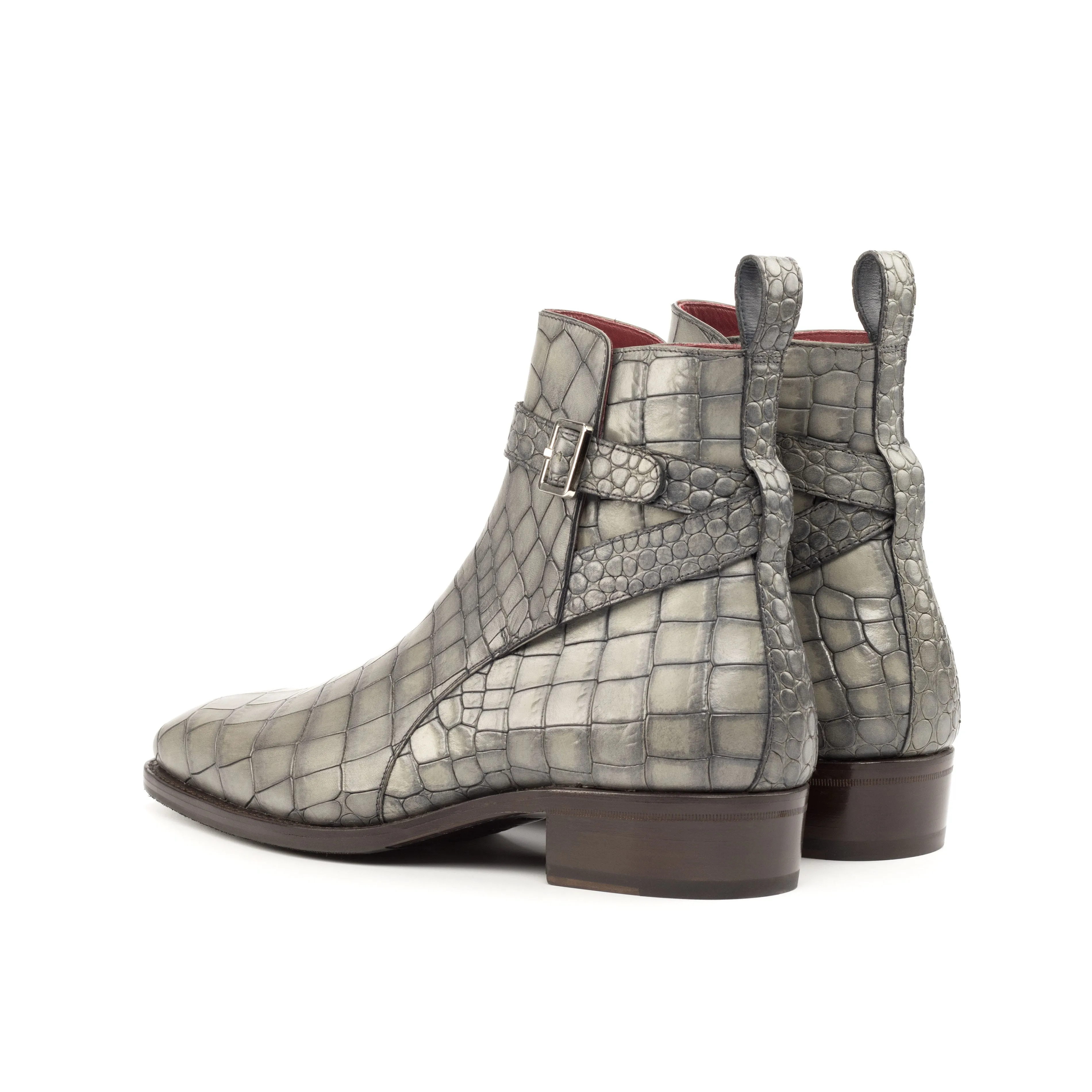 Grey Embossed Croco Jodhpur Boots