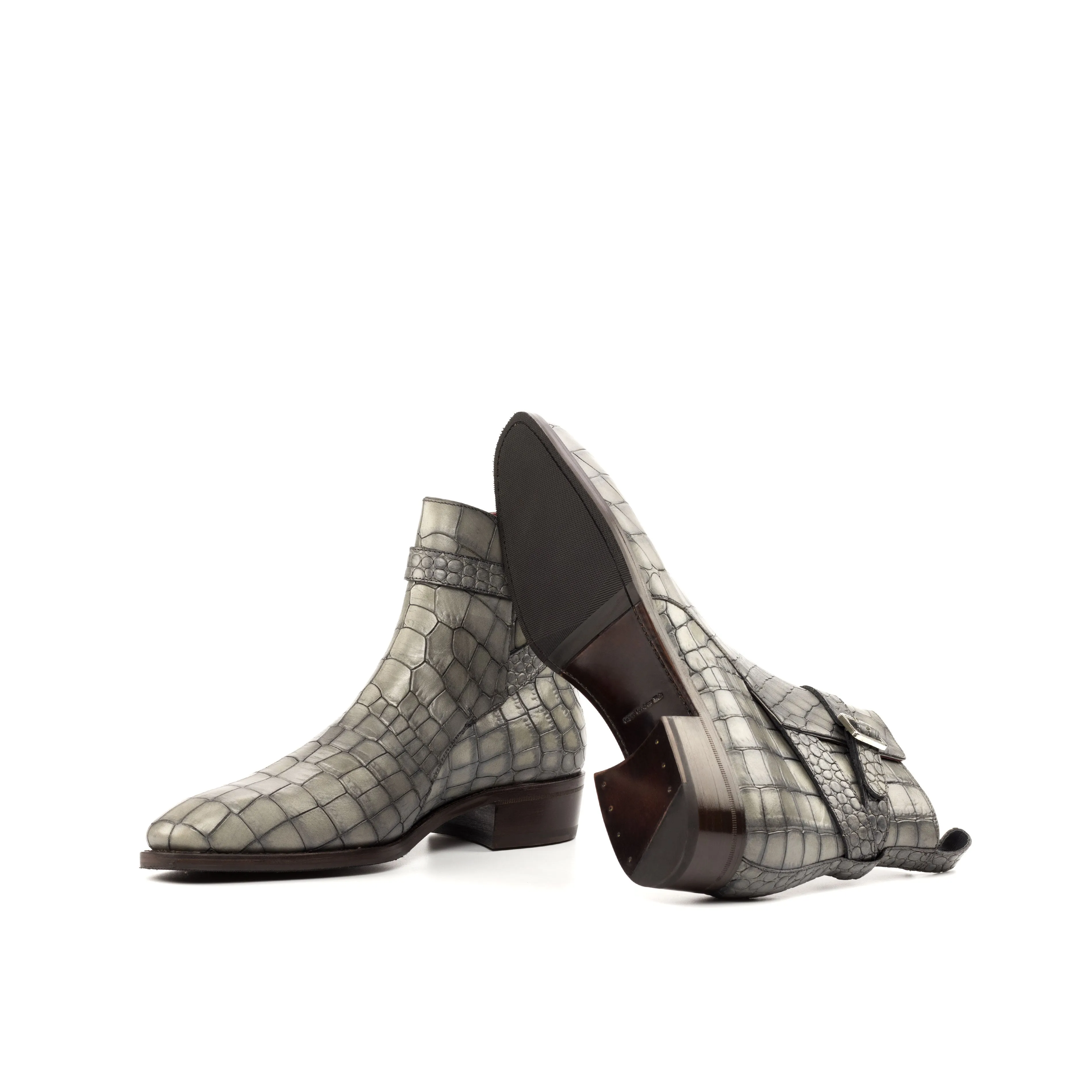 Grey Embossed Croco Jodhpur Boots