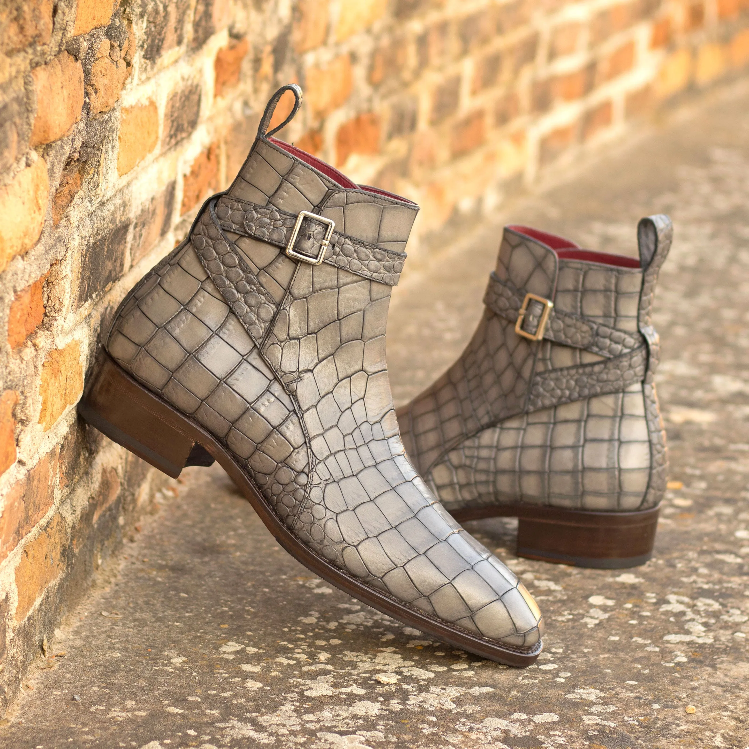 Grey Embossed Croco Jodhpur Boots