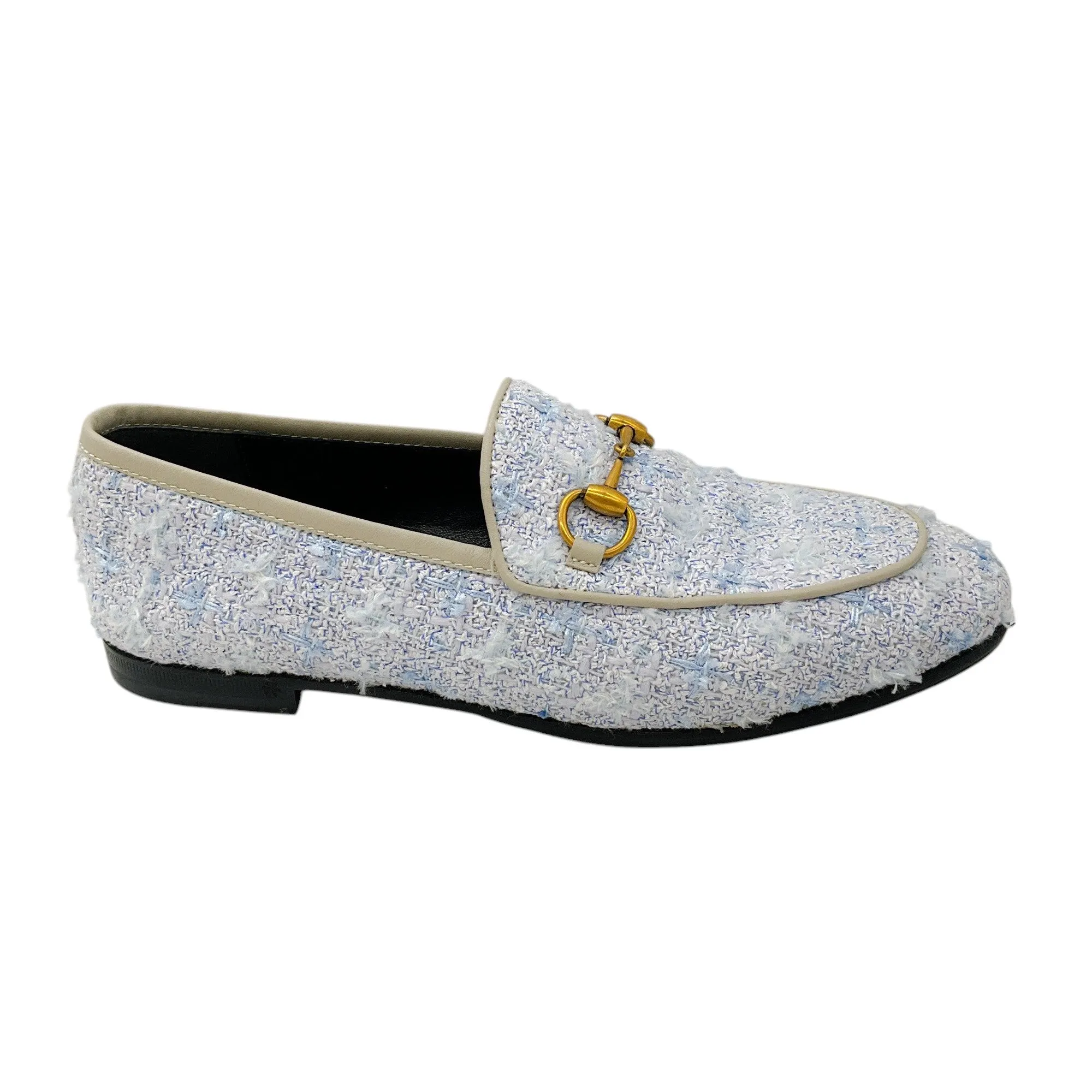 Gucci Light Blue Jordaan Tweed Loafers