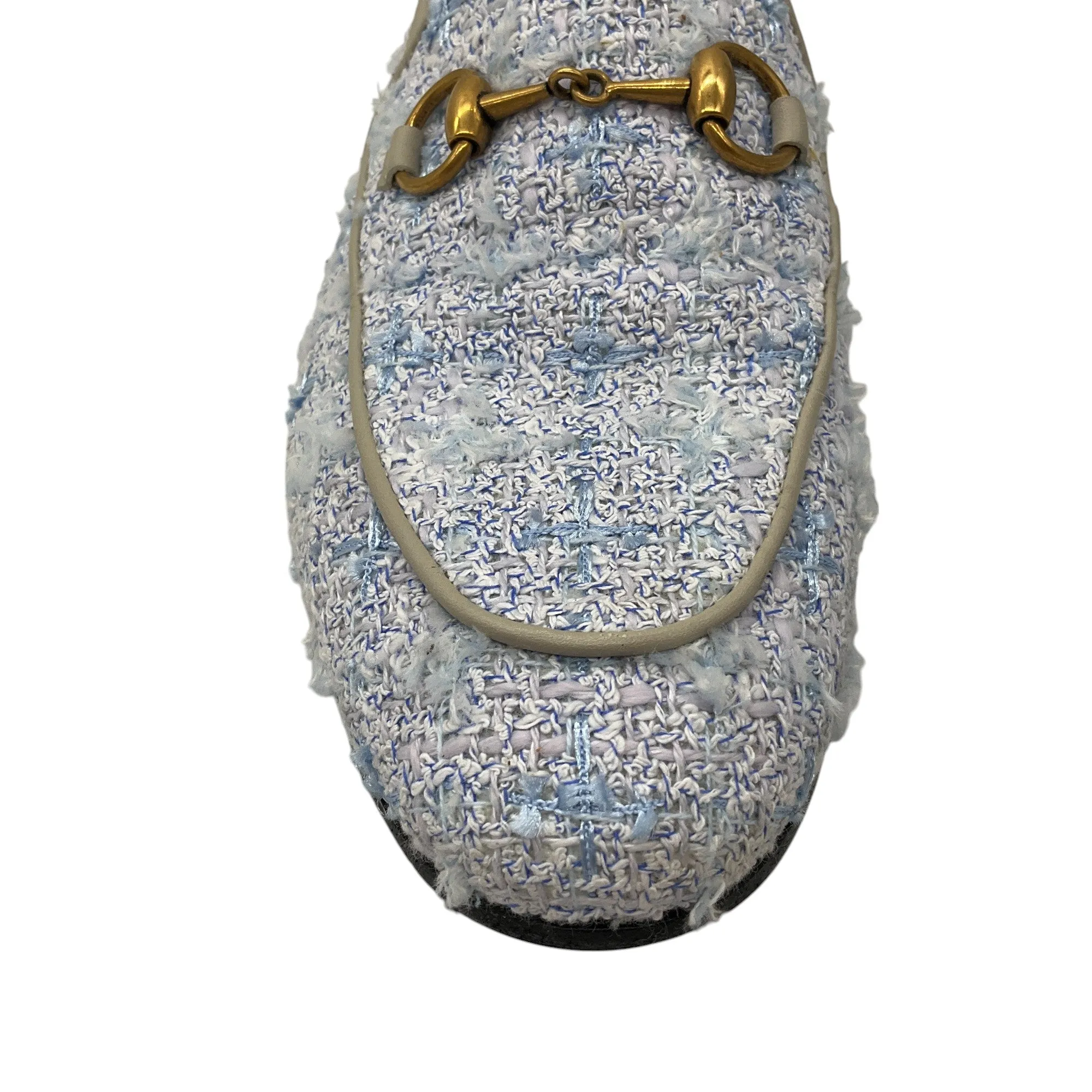 Gucci Light Blue Jordaan Tweed Loafers