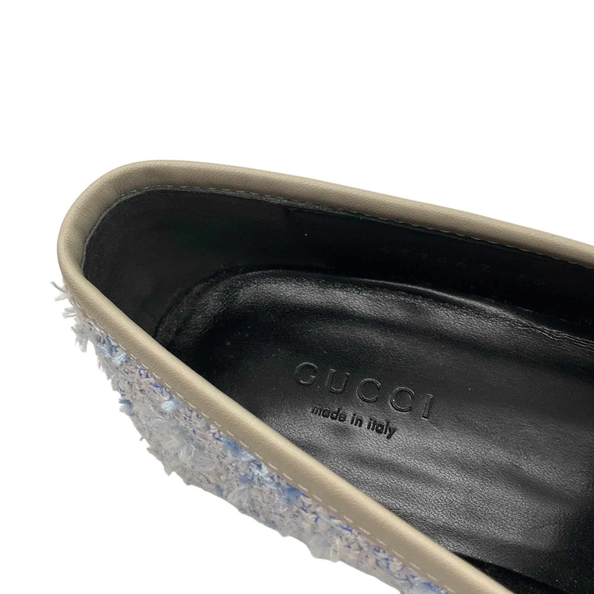 Gucci Light Blue Jordaan Tweed Loafers