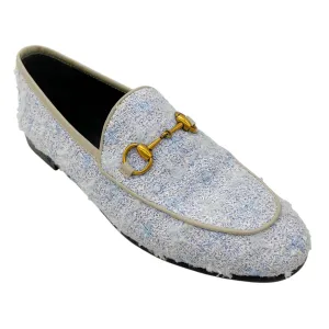 Gucci Light Blue Jordaan Tweed Loafers