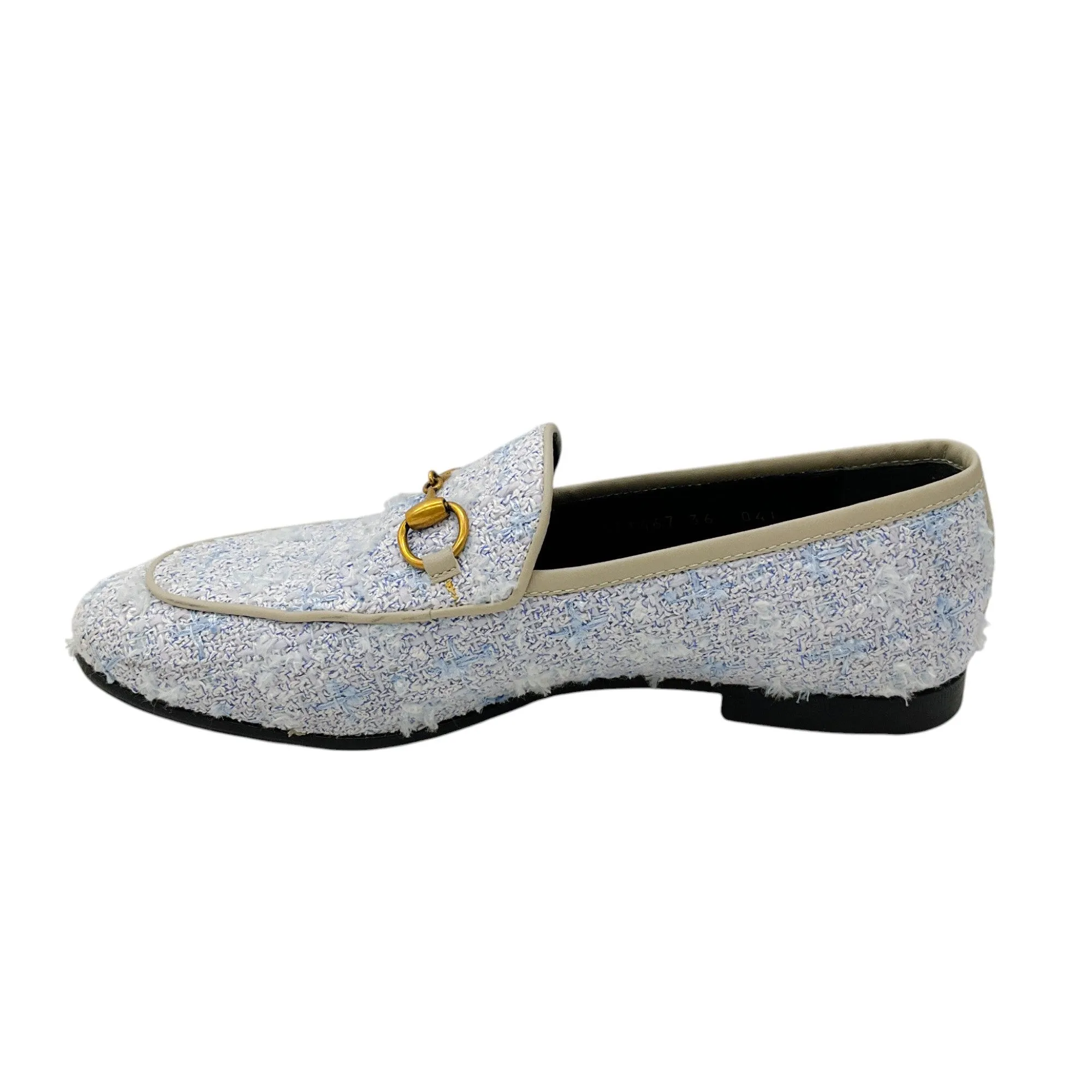 Gucci Light Blue Jordaan Tweed Loafers