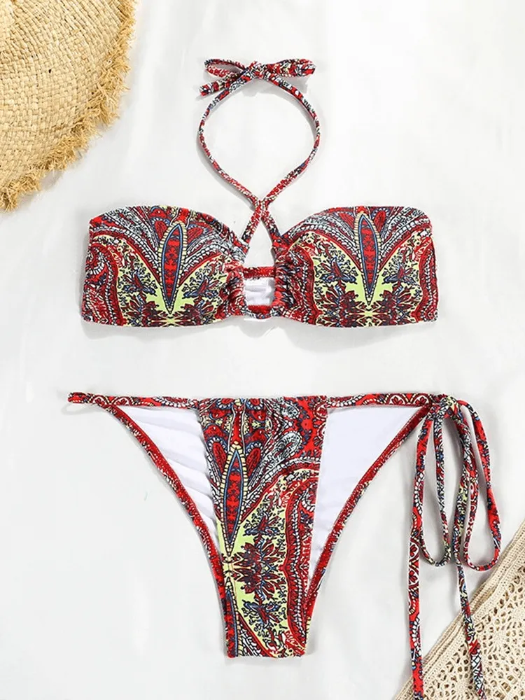 Halter Strappy Bikini Set - Classic and Travel-Ready Swimwear