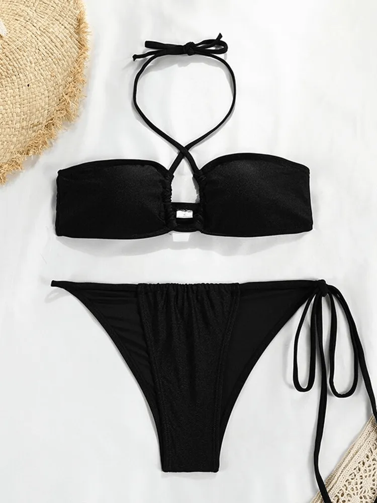 Halter Strappy Bikini Set - Classic and Travel-Ready Swimwear