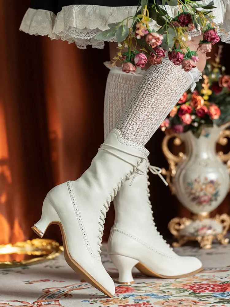 Handmade Victorian-Inspired Lace-Up Two-Tone Boots - Regency Era Vintage Heels