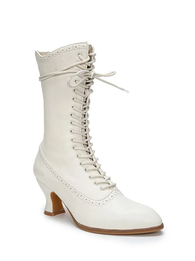 Handmade Victorian-Inspired Lace-Up Two-Tone Boots - Regency Era Vintage Heels