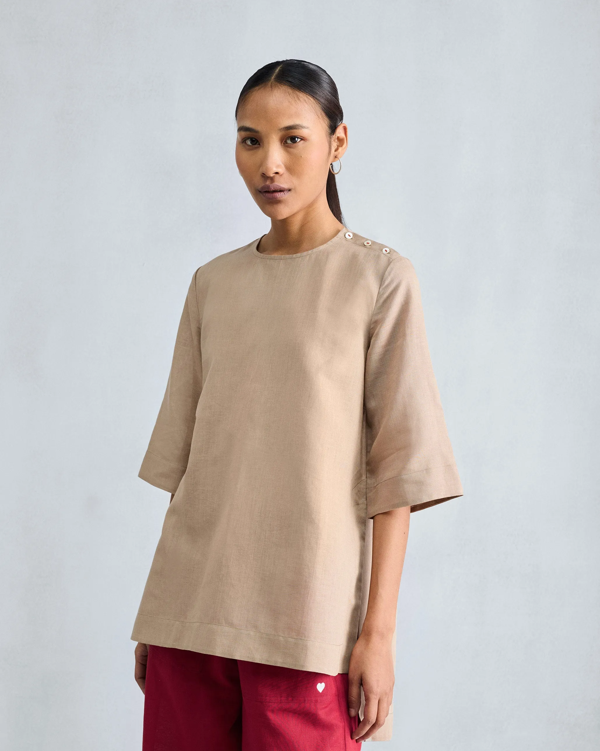 High Slit Top - Beige