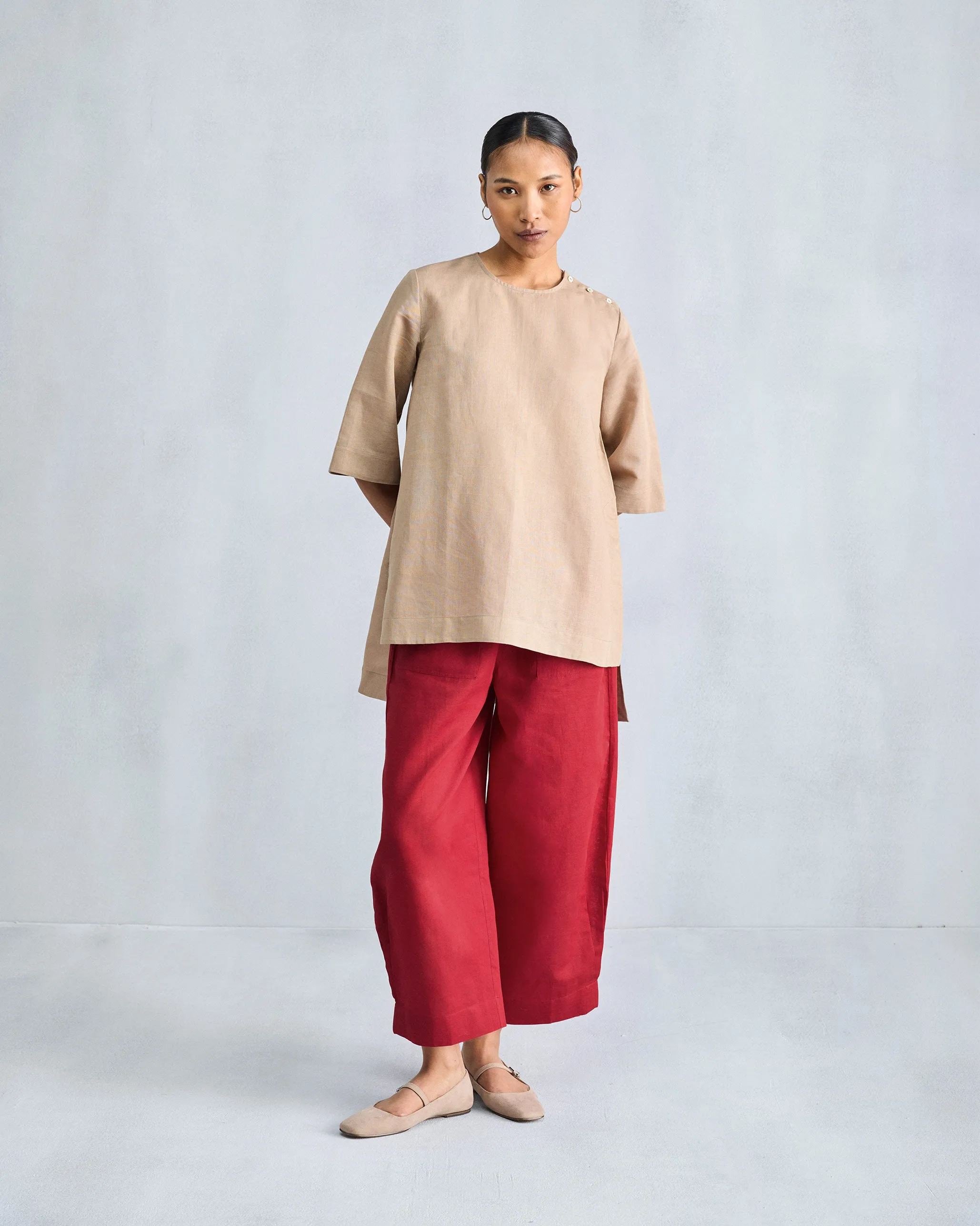High Slit Top - Beige