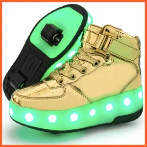 High Top Stylish Led Roller Shoes | Roller High Top Light Up Sneakers For Kids