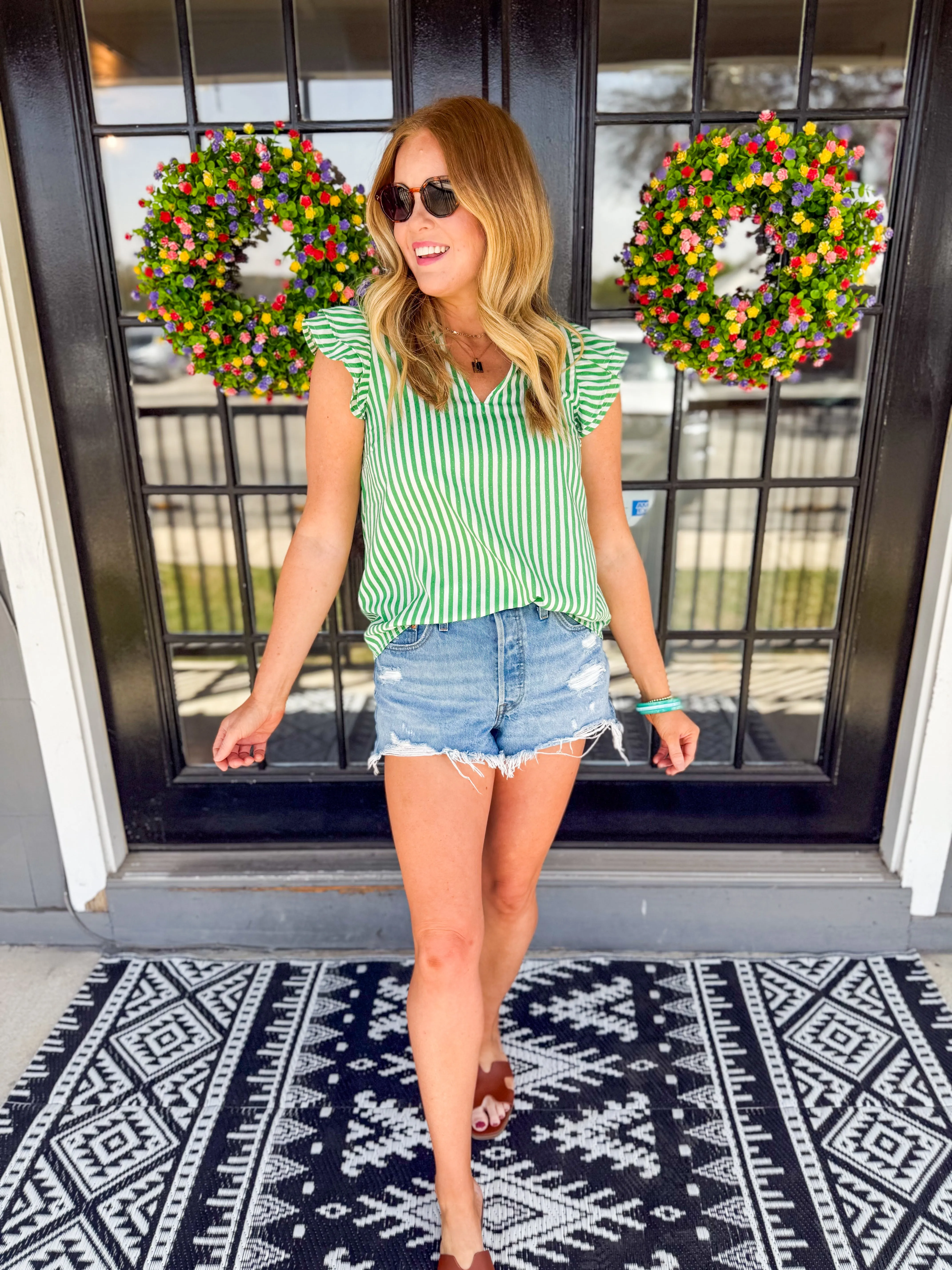 Leigh Top-Green Stripe